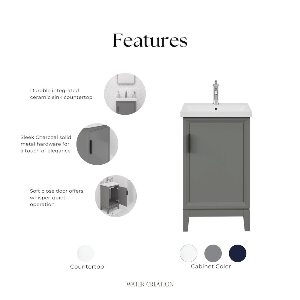 20 In. Integrated Ceramic Sink Top Bath Vanity in Cashmere Grey. Picture 8