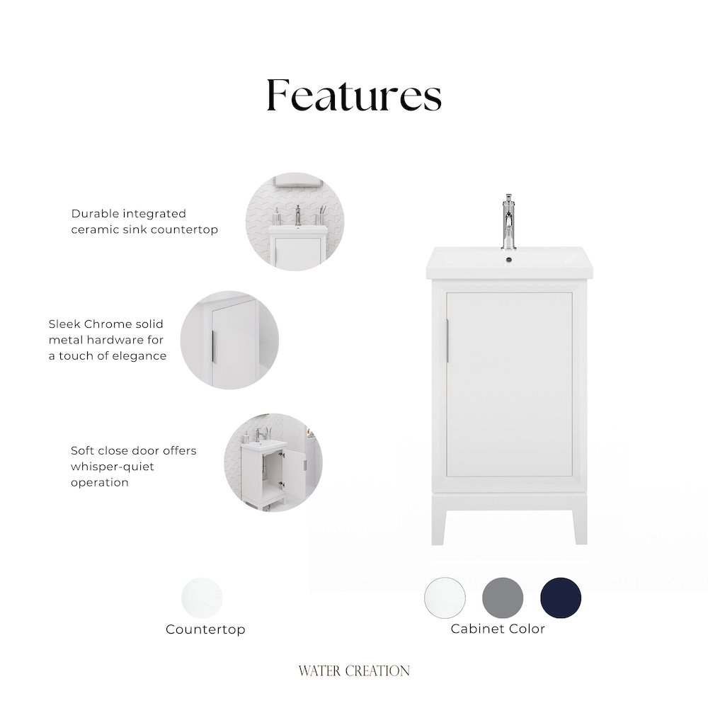 20 In. Integrated Ceramic Sink Top Bath Vanity in Pure White. Picture 8