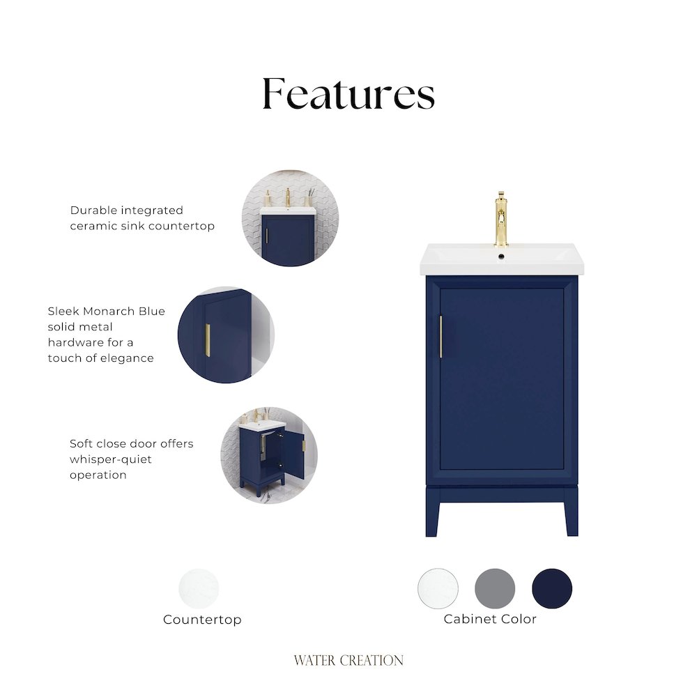 20 In. Integrated Ceramic Sink Top Bath Vanity in Monarch Blue. Picture 8