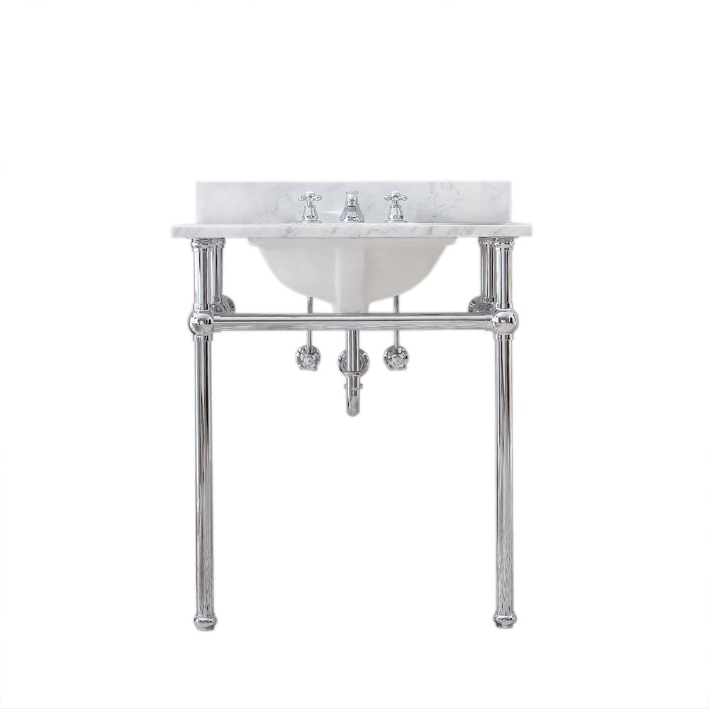 30 In. W. Single Wash Stand, P-Trap, and Carrara White Marble Countertop. Picture 1