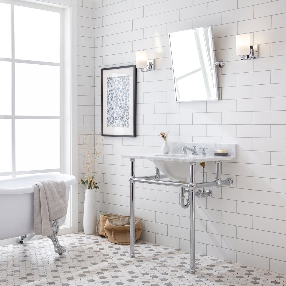 30 In. W. Single Wash Stand, P-Trap, and Carrara White Marble Countertop. Picture 3