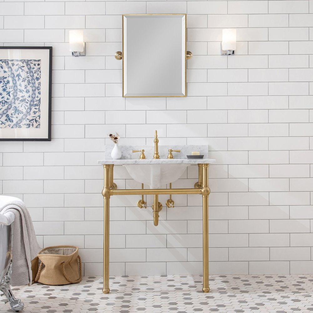 30 In. W. Single Wash Stand, P-Trap, and Carrara White Marble Countertop. Picture 2