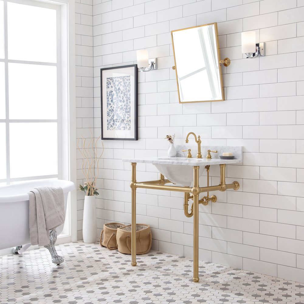 30 In. W. Single Wash Stand, P-Trap, and Carrara White Marble Countertop. Picture 3