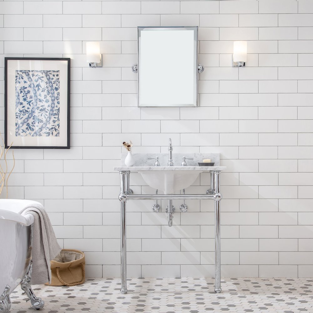 30 In. W. Single Wash Stand, P-Trap, Carrara White Marble Countertop. Picture 2