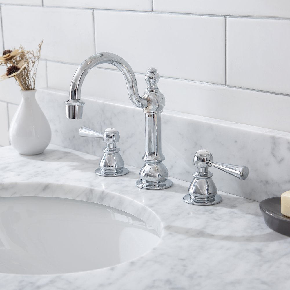 30 In. W. Single Wash Stand, P-Trap, Carrara White Marble Countertop. Picture 5