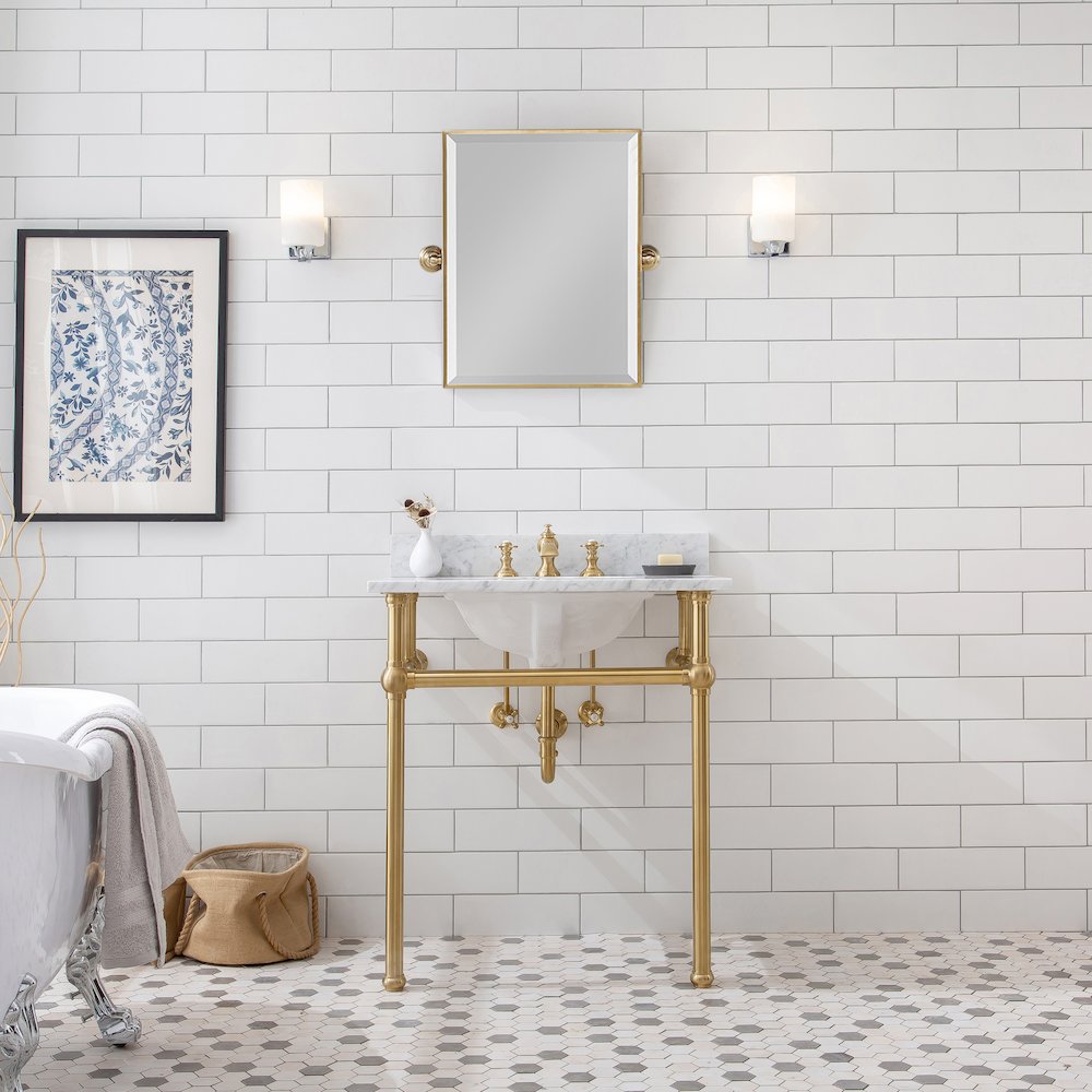 30 In. W. Single Wash Stand, P-Trap, Carrara White Marble Countertop. Picture 2