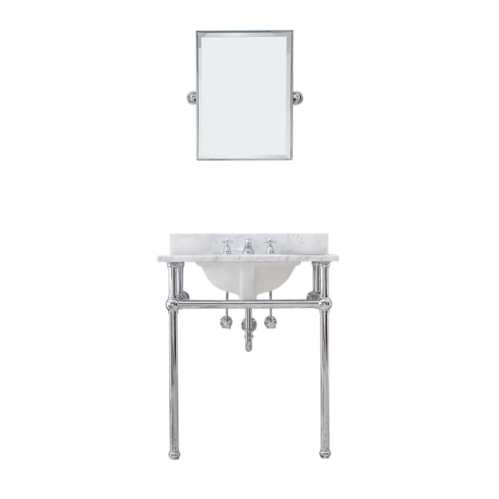 30 In. W. Single Wash Stand, P-Trap, Carrara White Marble Countertop. Picture 1