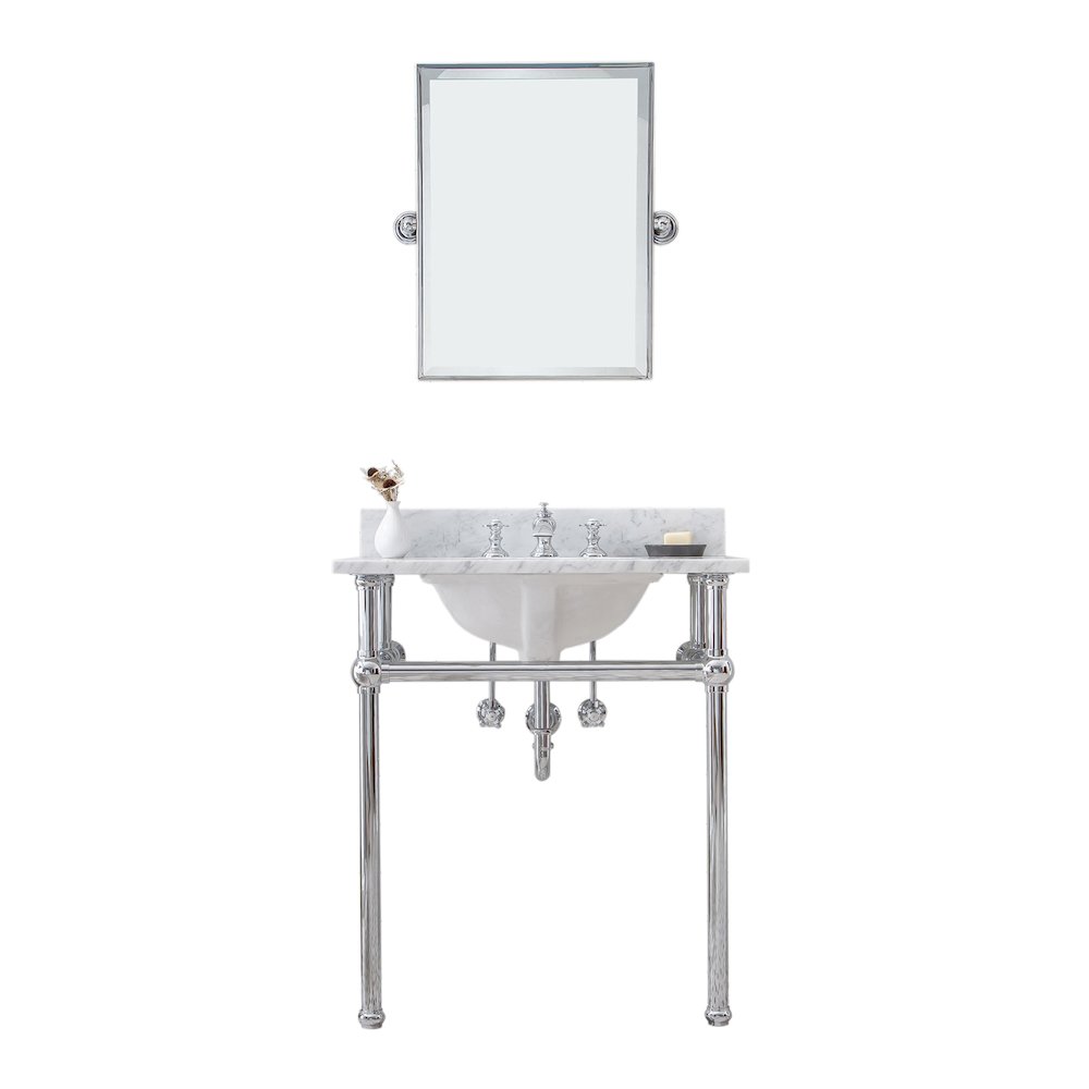30 In. W. Single Wash Stand, P-Trap, Carrara White Marble Countertop. Picture 1