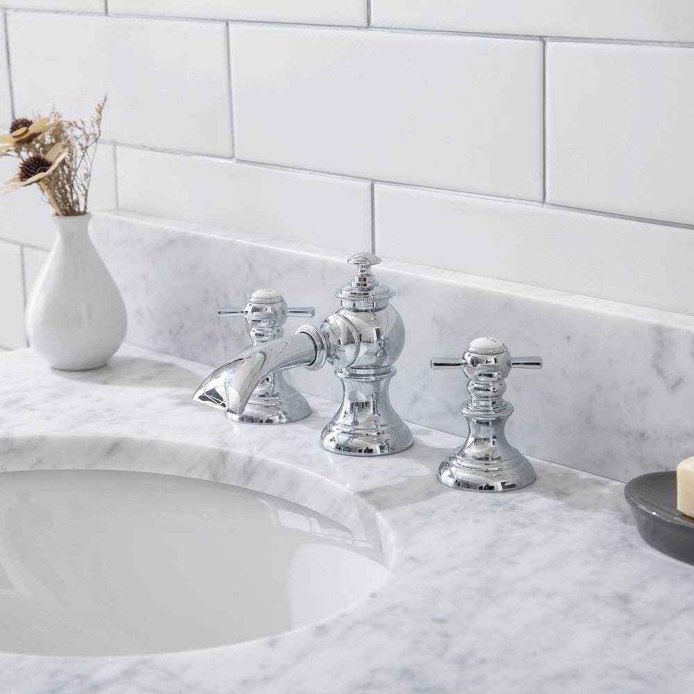 30 In. W. Single Wash Stand, P-Trap, Carrara White Marble Countertop. Picture 6