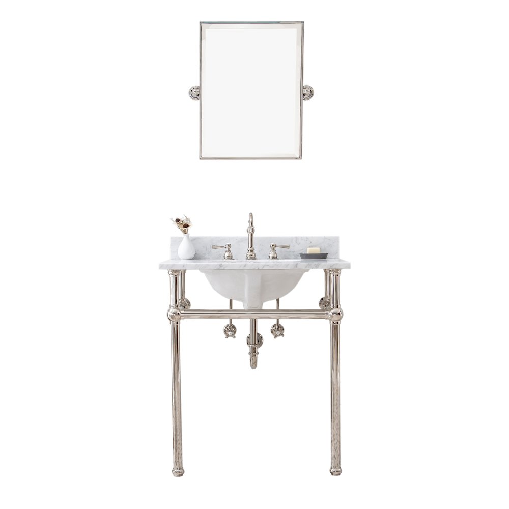 30 In. W. Single Wash Stand, P-Trap, Carrara White Marble Countertop. Picture 1