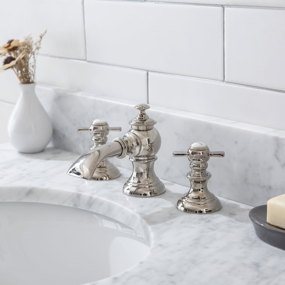 30 In. W. Single Wash Stand, P-Trap, Carrara White Marble Countertop. Picture 7