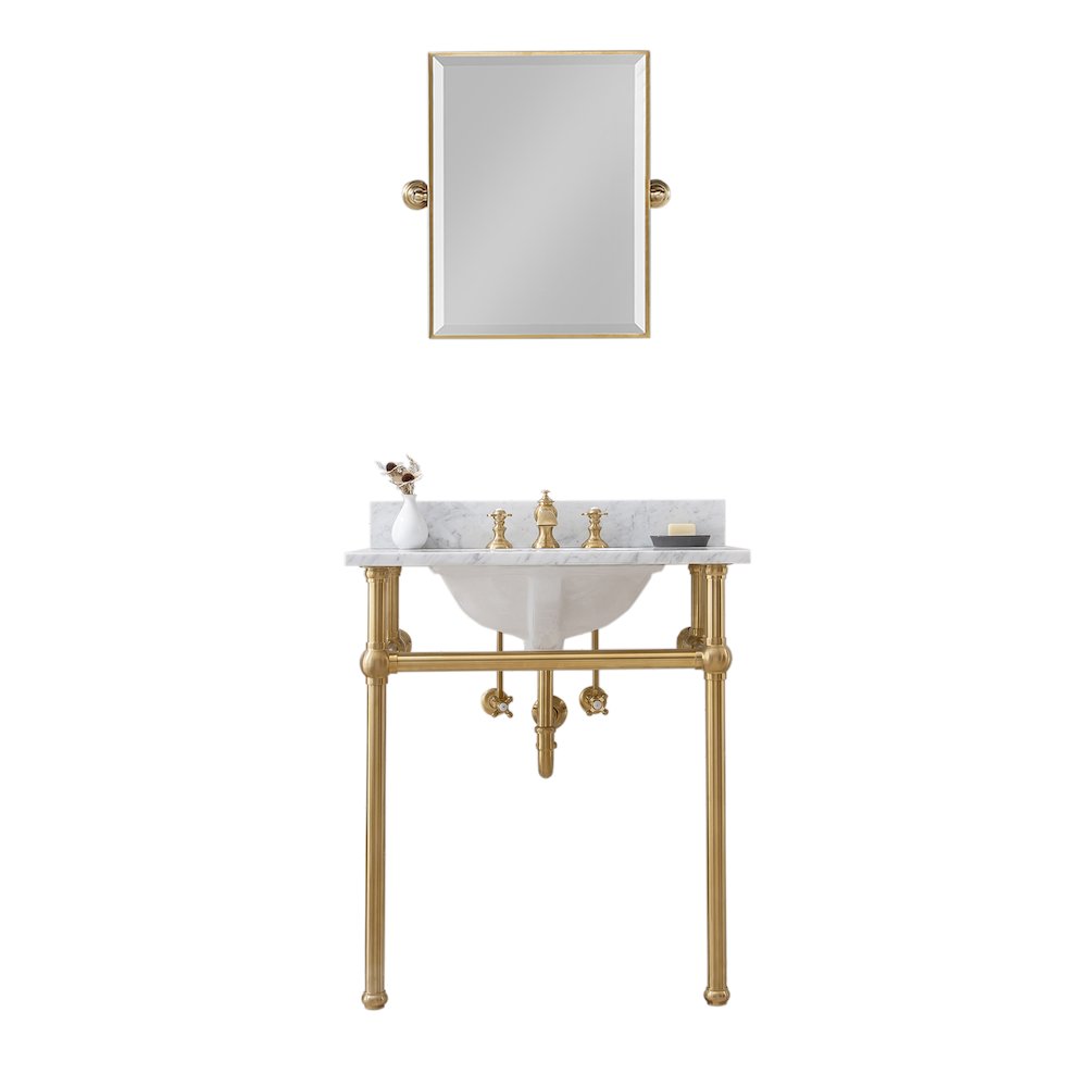 30 In. W. Single Wash Stand, P-Trap, Carrara White Marble Countertop. Picture 1