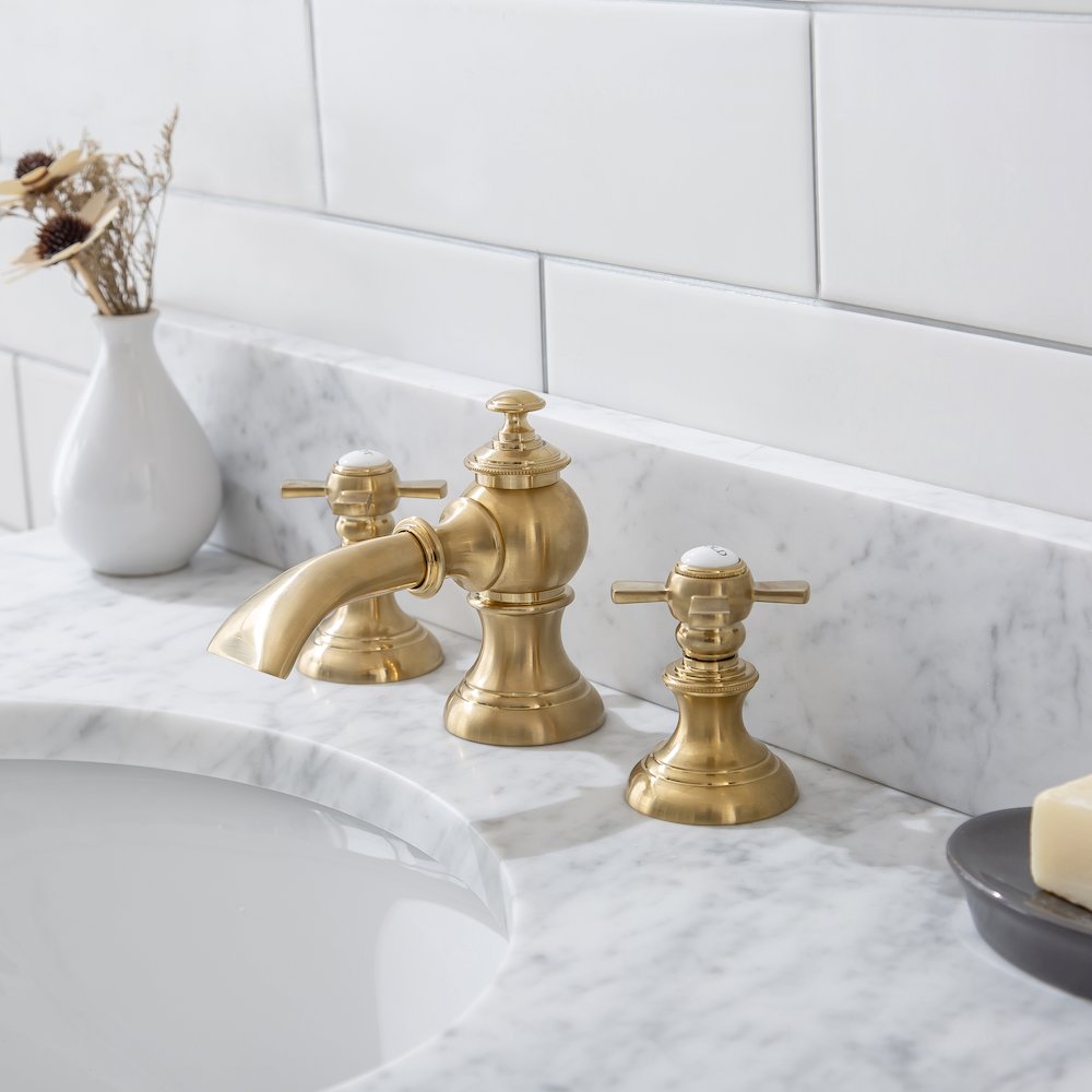 30 In. W. Single Wash Stand, P-Trap, Carrara White Marble Countertop. Picture 7