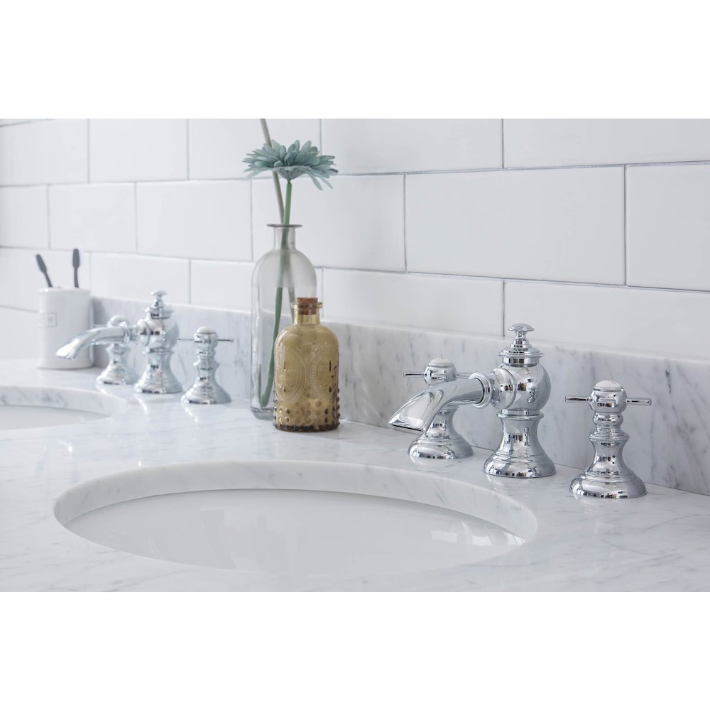 60 In. W. Double Wash Stand, P-Trap, Carrara White Marble Countertop. Picture 5