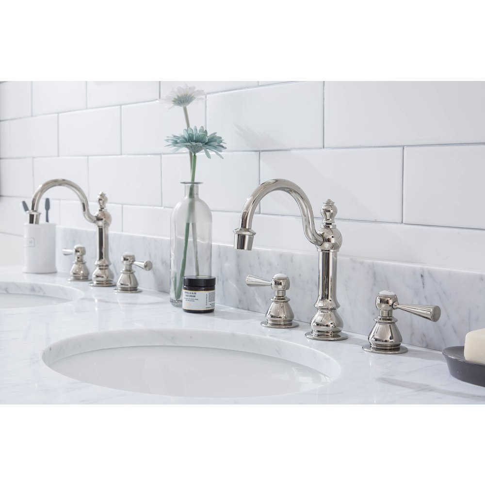 60 In. W. Double Wash Stand, P-Trap, Carrara White Marble Countertop. Picture 5