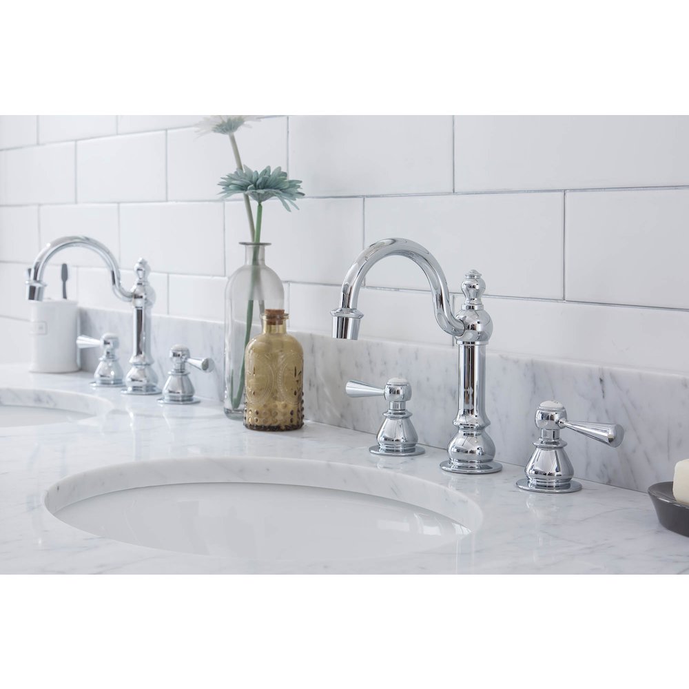 60 In. W. Double Wash Stand, P-Trap, Carrara White Marble Countertop. Picture 6