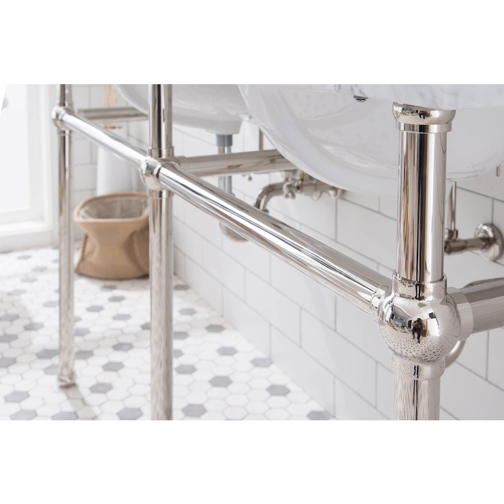 60 In. W. Double Wash Stand, P-Trap, Carrara White Marble Countertop. Picture 6
