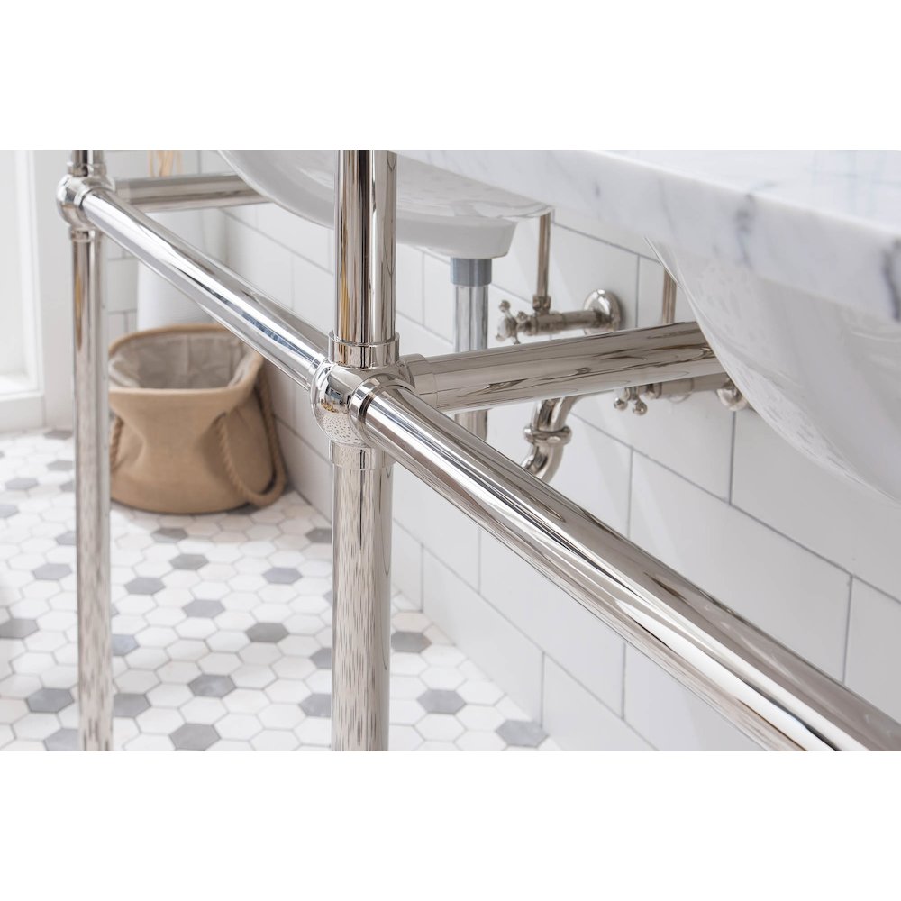 60 In. W. Double Wash Stand, P-Trap, Carrara White Marble Countertop. Picture 7