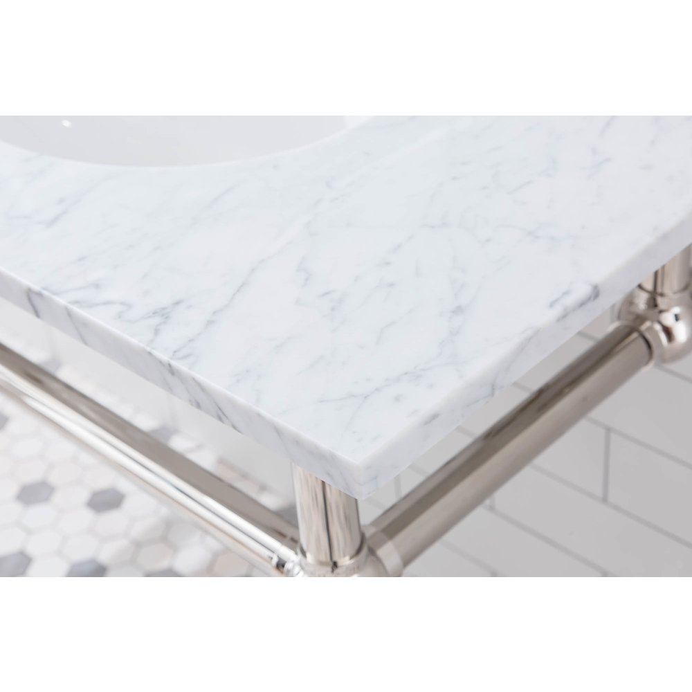 60 In. W. Double Wash Stand, P-Trap, Carrara White Marble Countertop. Picture 8