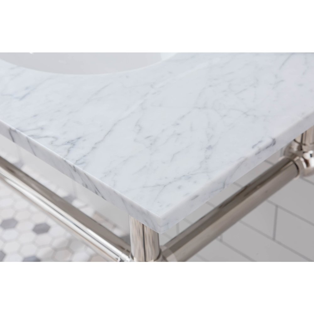 60 In. W. Double Wash Stand, P-Trap, Carrara White Marble Countertop. Picture 4