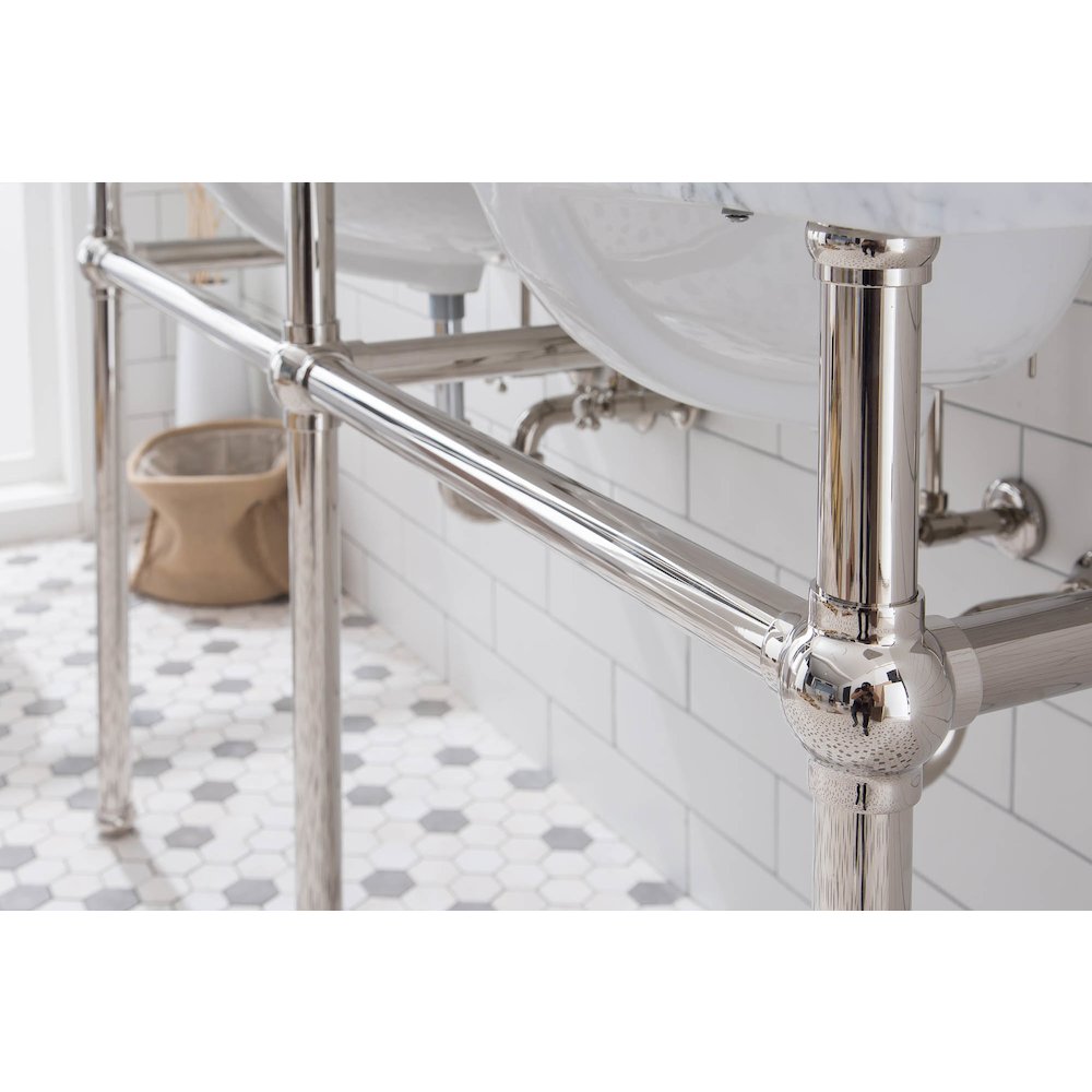 60 In. W. Double Wash Stand, P-Trap, Carrara White Marble Countertop. Picture 5
