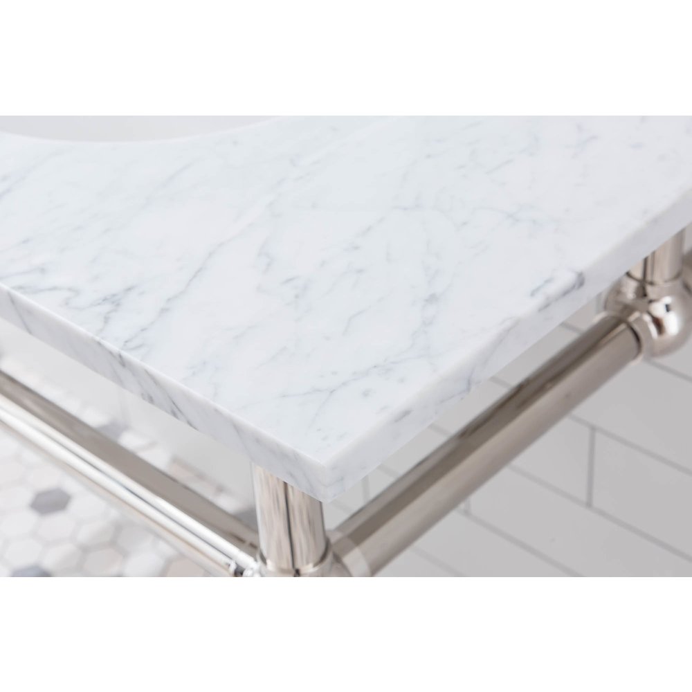 60 In. W. Double Wash Stand, P-Trap, Carrara White Marble Countertop. Picture 4