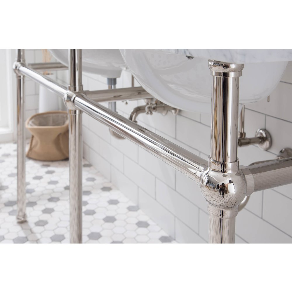 60 In. W. Double Wash Stand, P-Trap, Carrara White Marble Countertop. Picture 5