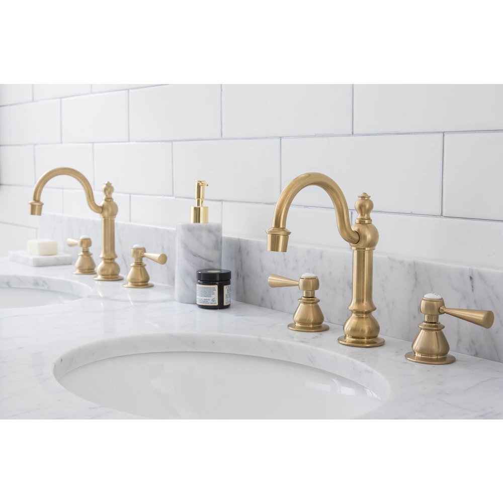 60 In. W. Double Wash Stand, P-Trap, Carrara White Marble Countertop. Picture 7