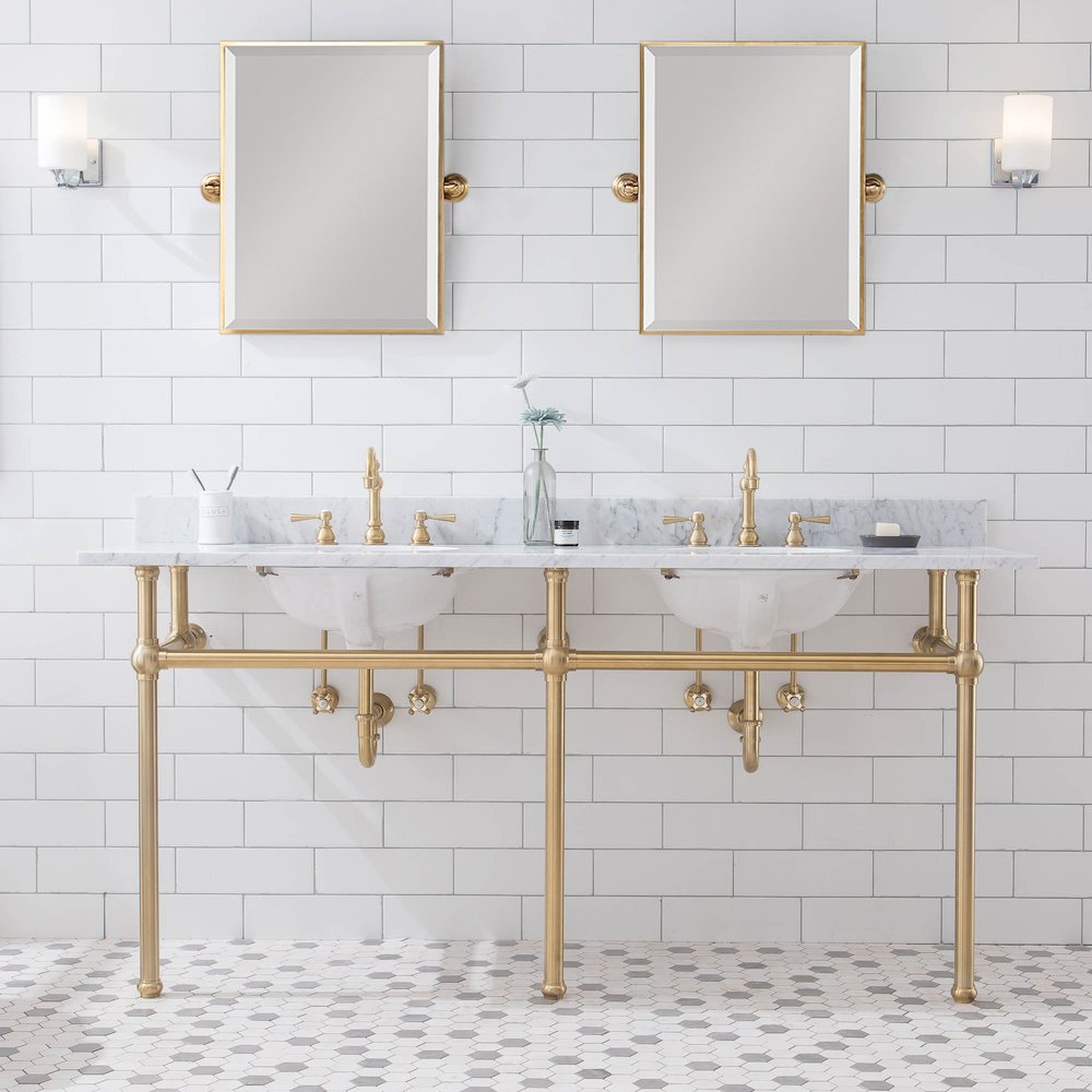 72 In. W. Double Wash Stand and P-Trap in Satin Gold Finish. Picture 2