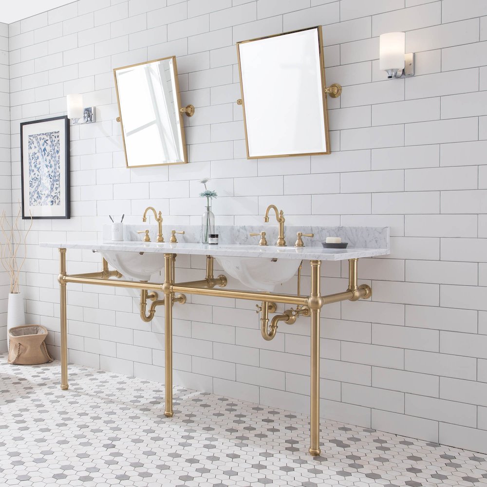 72 In. W. Double Wash Stand and P-Trap in Satin Gold Finish. Picture 4