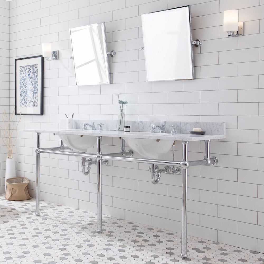 72 In. W. Double Wash Stand, P-Trap, and Carrara White Marble Countertop. Picture 3