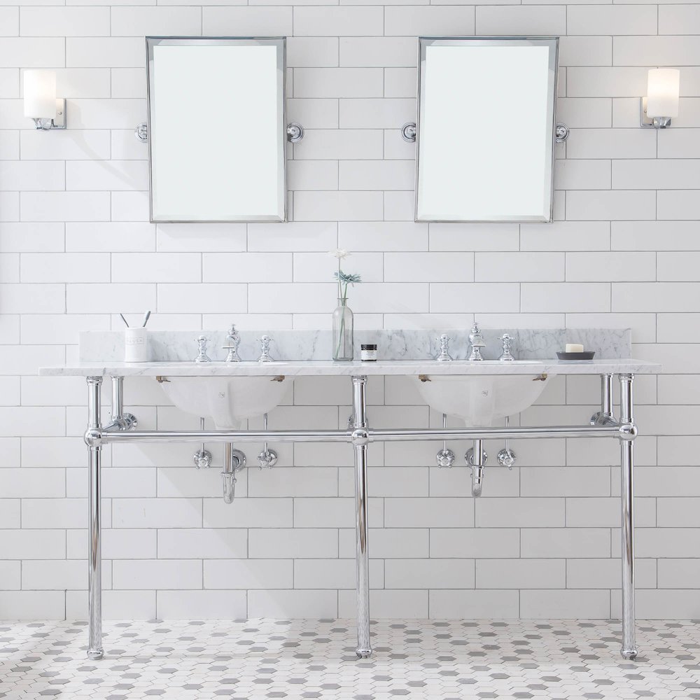 72 In. W. Double Wash Stand, P-Trap, Carrara White Marble Countertop. Picture 2