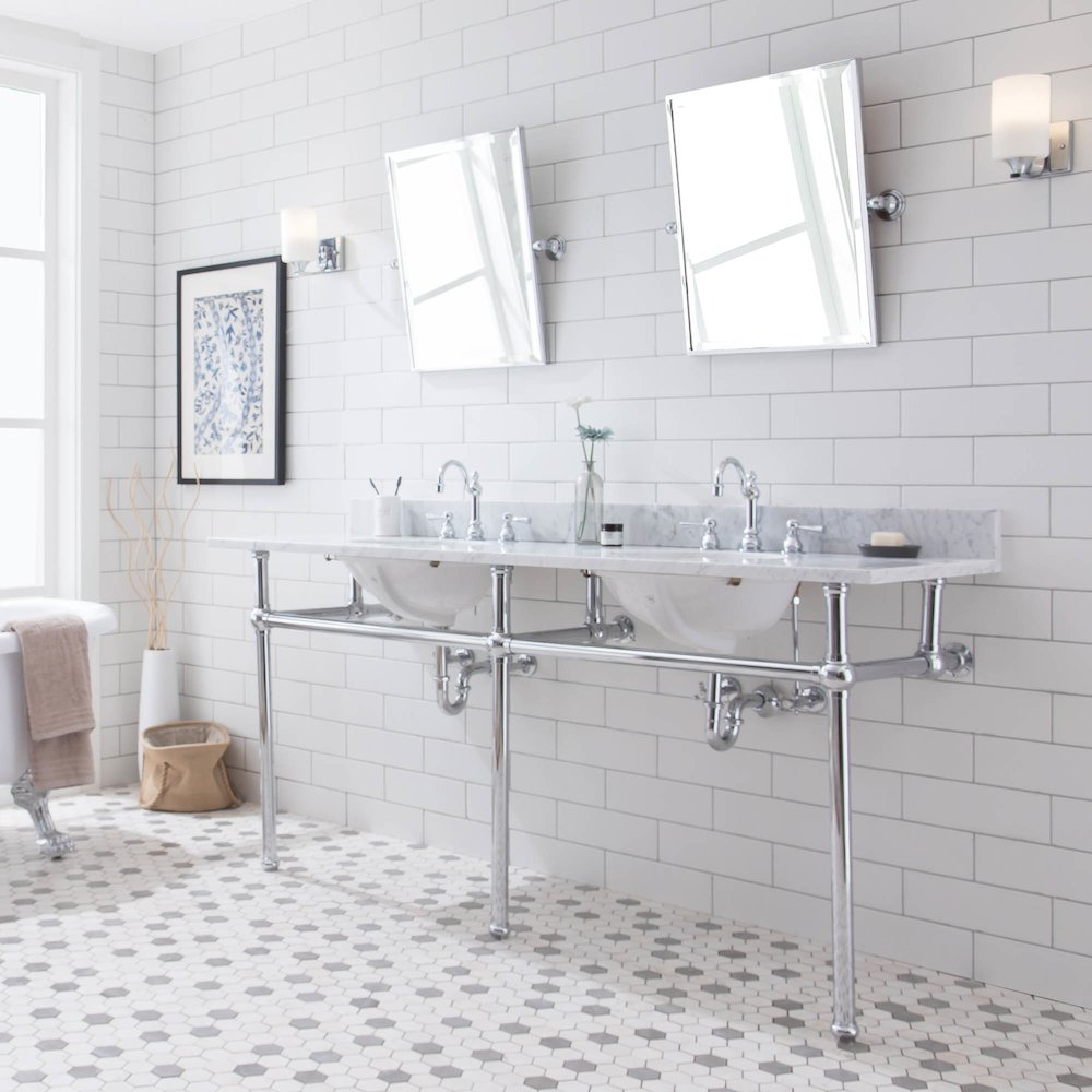 72 In. W. Double Wash Stand, P-Trap, Carrara White Marble Countertop. Picture 3
