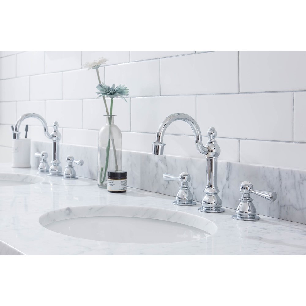 72 In. W. Double Wash Stand, P-Trap, Carrara White Marble Countertop. Picture 6
