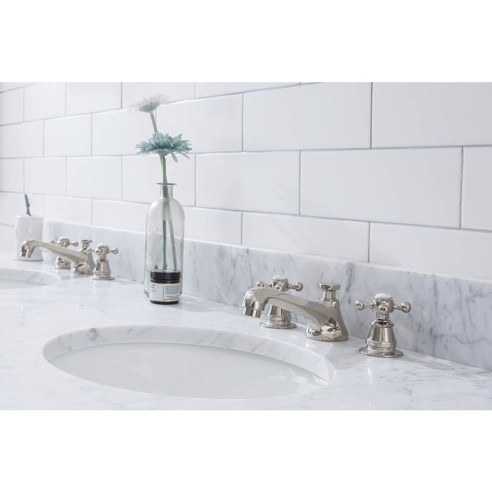 72 In. W. Double Wash Stand, P-Trap, Carrara White Marble Countertop. Picture 5
