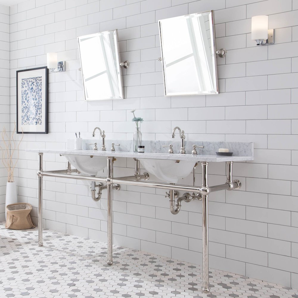 72 In. W. Double Wash Stand, P-Trap, Carrara White Marble Countertop. Picture 3