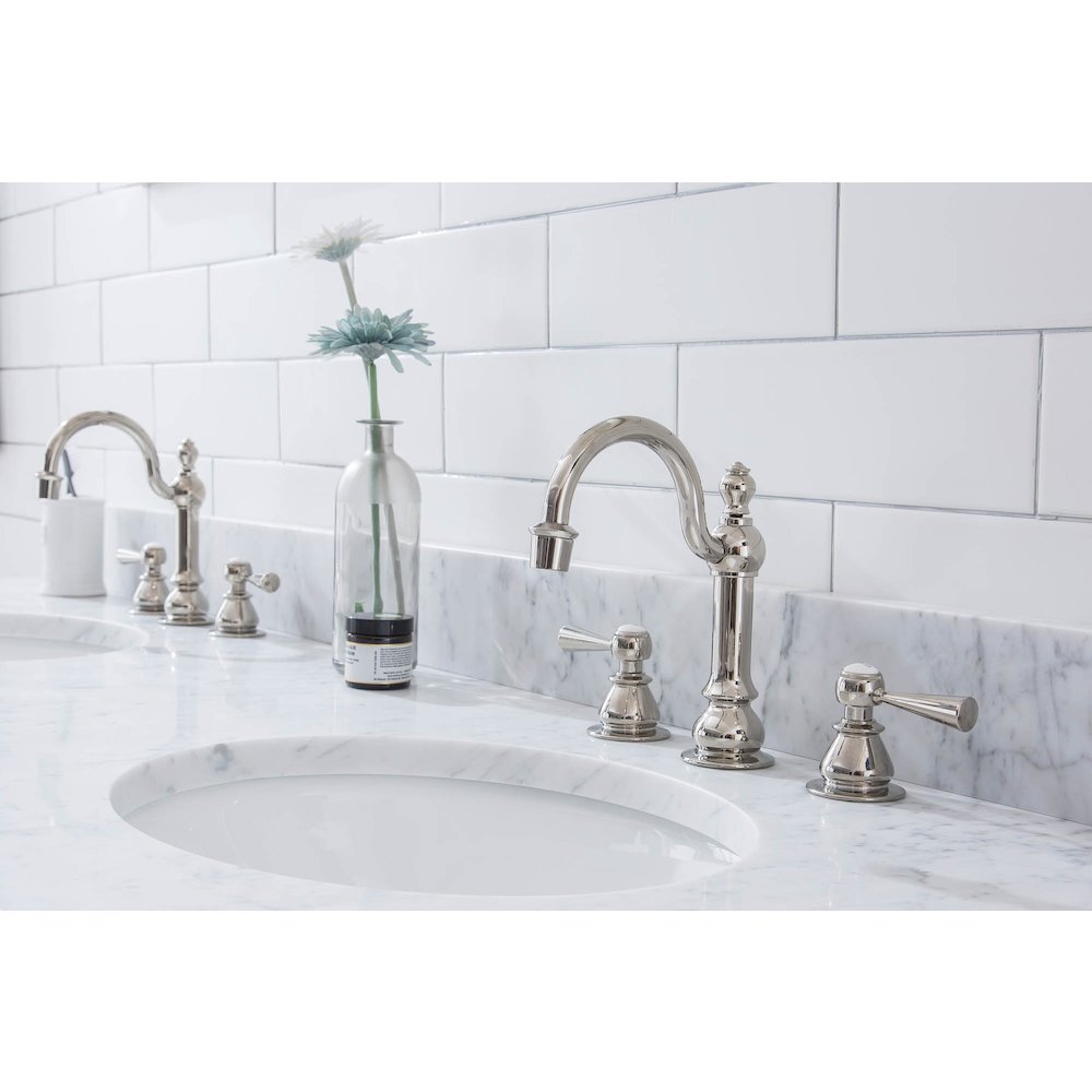 72 In. W. Double Wash Stand, P-Trap, Carrara White Marble Countertop. Picture 5