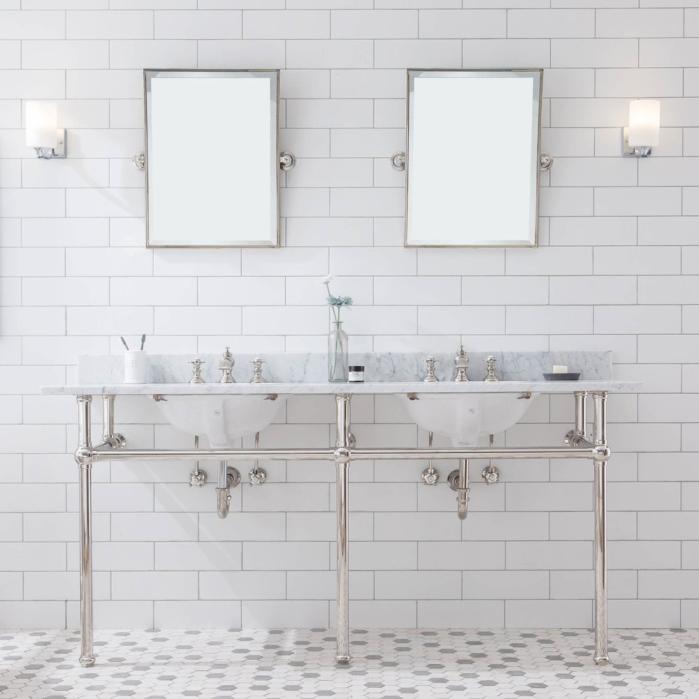 72 In. W. Double Wash Stand, P-Trap, Carrara White Marble Countertop. Picture 2