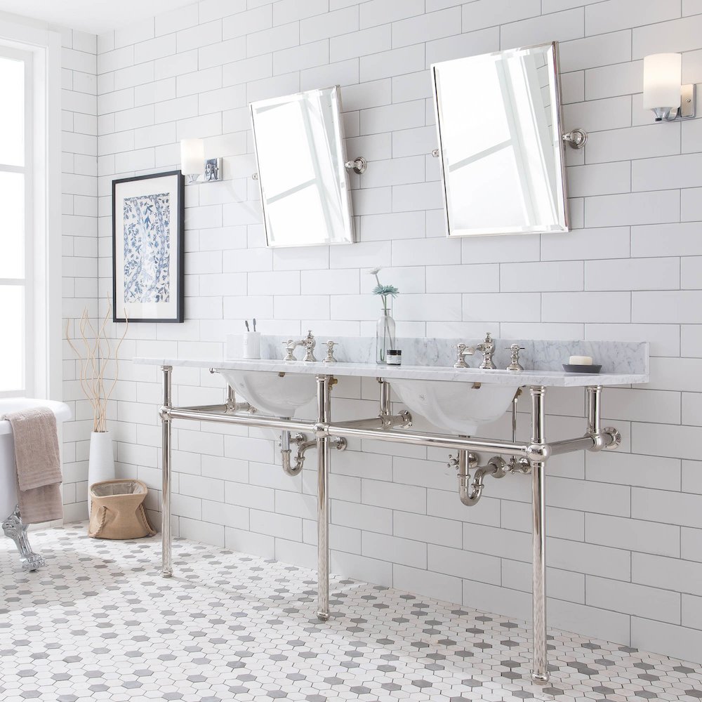 72 In. W. Double Wash Stand, P-Trap, Carrara White Marble Countertop. Picture 3