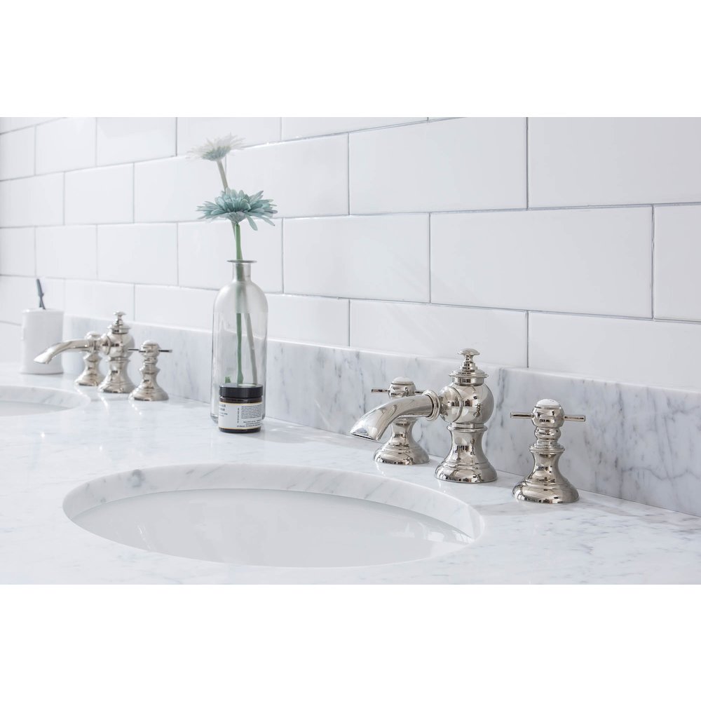 72 In. W. Double Wash Stand, P-Trap, Carrara White Marble Countertop. Picture 5
