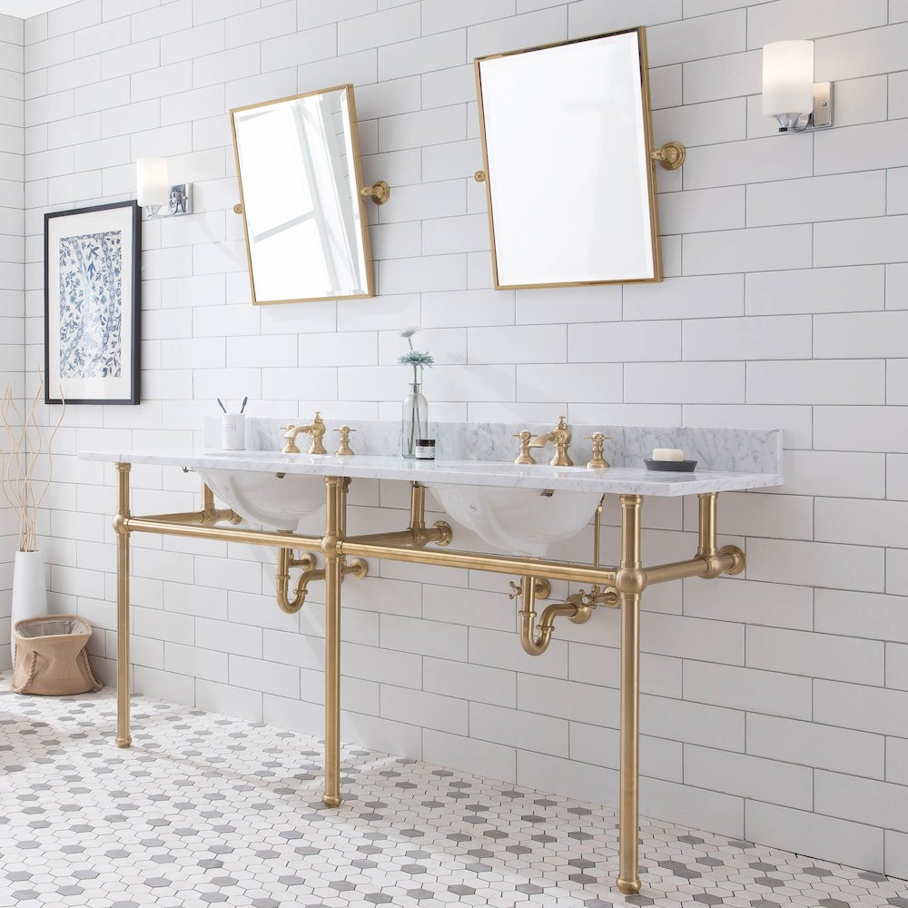 72 In. W. Double Wash Stand, P-Trap, Carrara White Marble Countertop. Picture 3