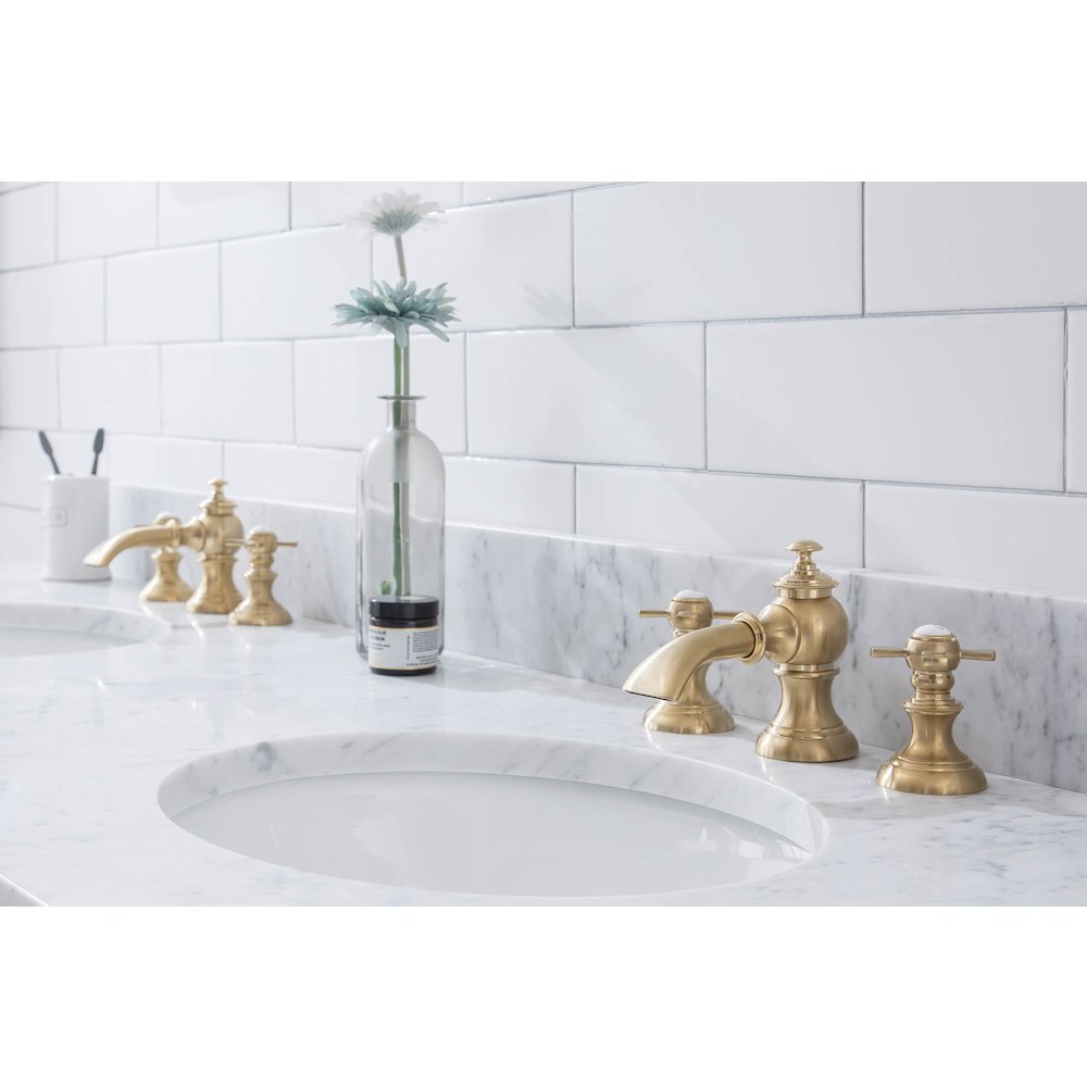 72 In. W. Double Wash Stand, P-Trap, Carrara White Marble Countertop. Picture 5
