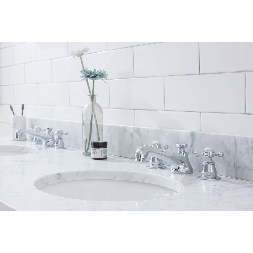 72 In. W. Double Wash Stand, P-Trap, Carrara White Marble Countertop. Picture 5