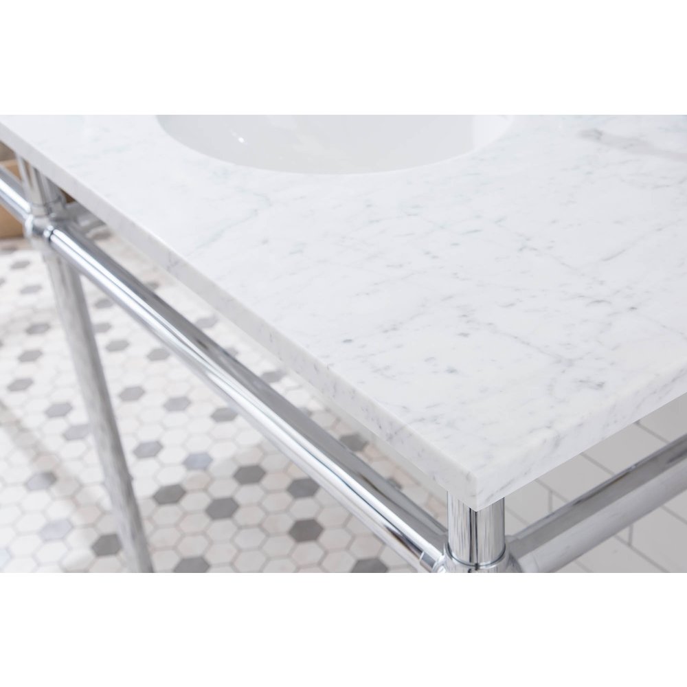 72 In. W. Double Wash Stand, P-Trap, Carrara White Marble Countertop. Picture 6