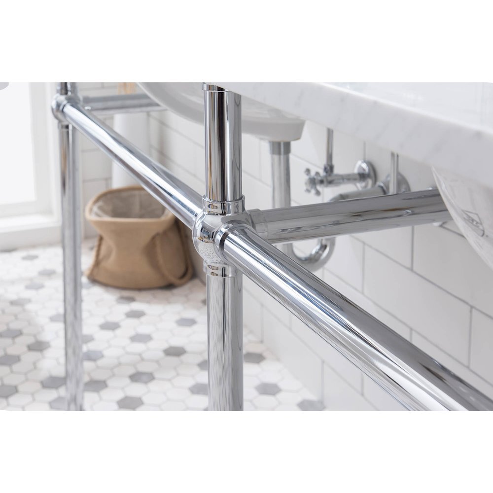 72 In. W. Double Wash Stand, P-Trap, Carrara White Marble Countertop. Picture 7