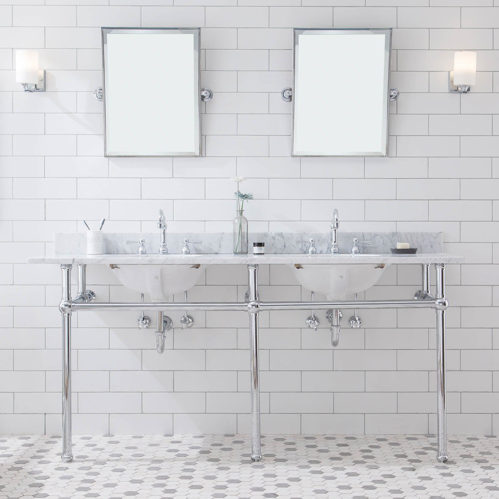 72 In. W. Double Wash Stand, P-Trap, Carrara White Marble Countertop. Picture 2