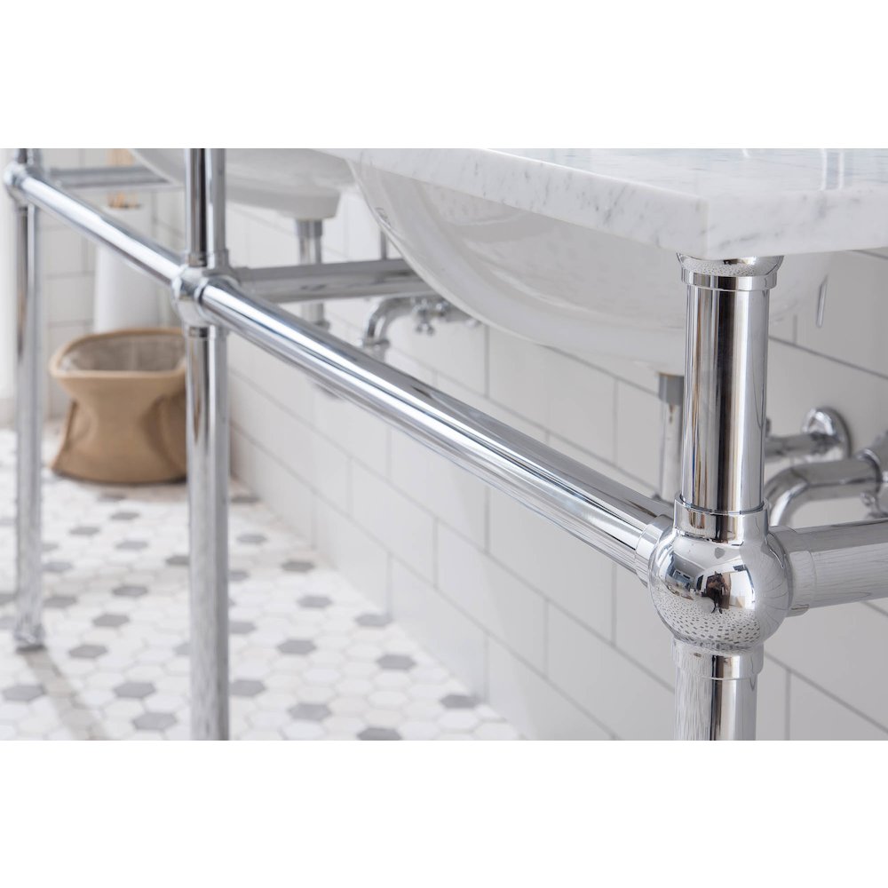 72 In. W. Double Wash Stand, P-Trap, Carrara White Marble Countertop. Picture 4