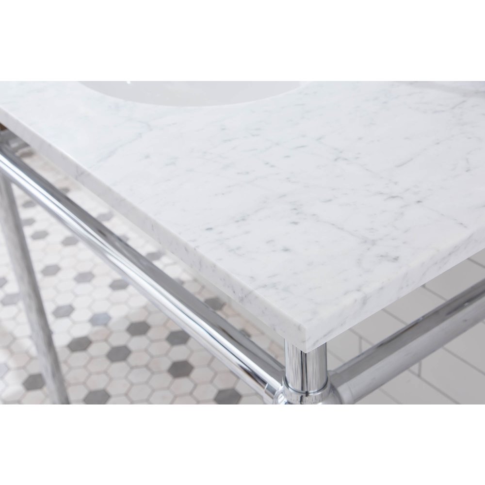 72 In. W. Double Wash Stand, P-Trap, Carrara White Marble Countertop. Picture 5