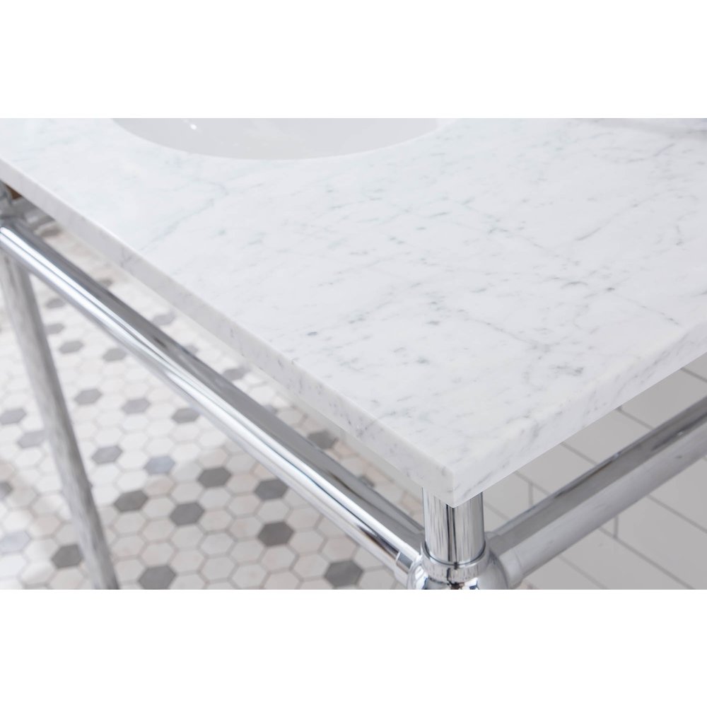 72 In. W. Double Wash Stand, P-Trap, Carrara White Marble Countertop. Picture 5
