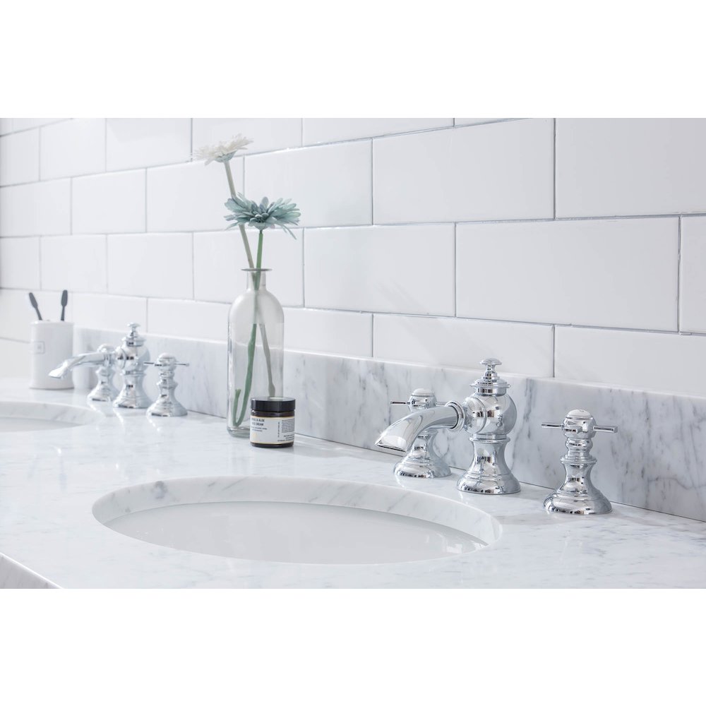 72 In. W. Double Wash Stand, P-Trap, Carrara White Marble Countertop. Picture 6